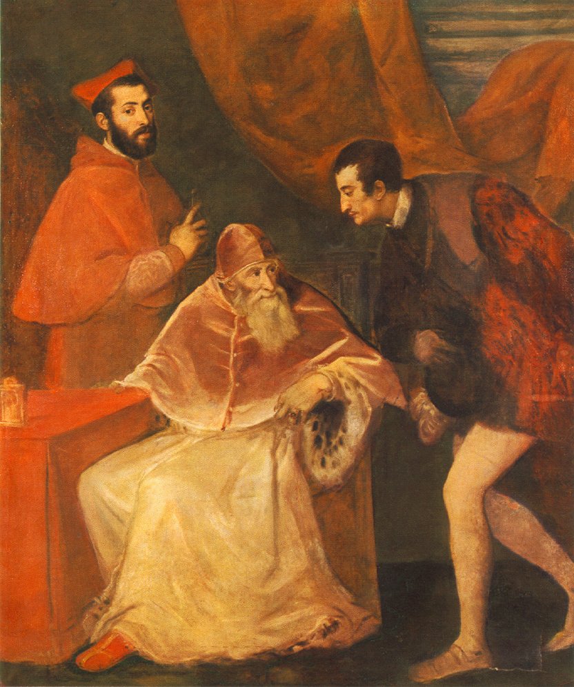 Pope Paul III with his Nephews Alessandro and Ottavio Farnese ar